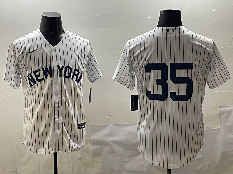 Men New York Yankees 35 No Name White Stripe Game 2025 Nike MLB Jersey style 316